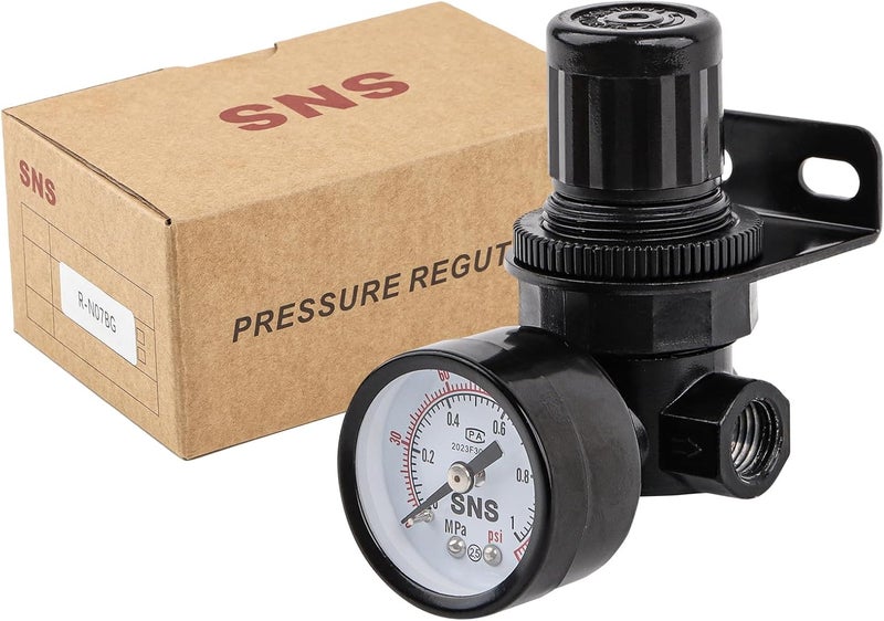 Sns Air Compressor Pressure Regulator With Bracket and Gauge Female Thread 1/4 NPT Adjustable R-N07BG - Image 2